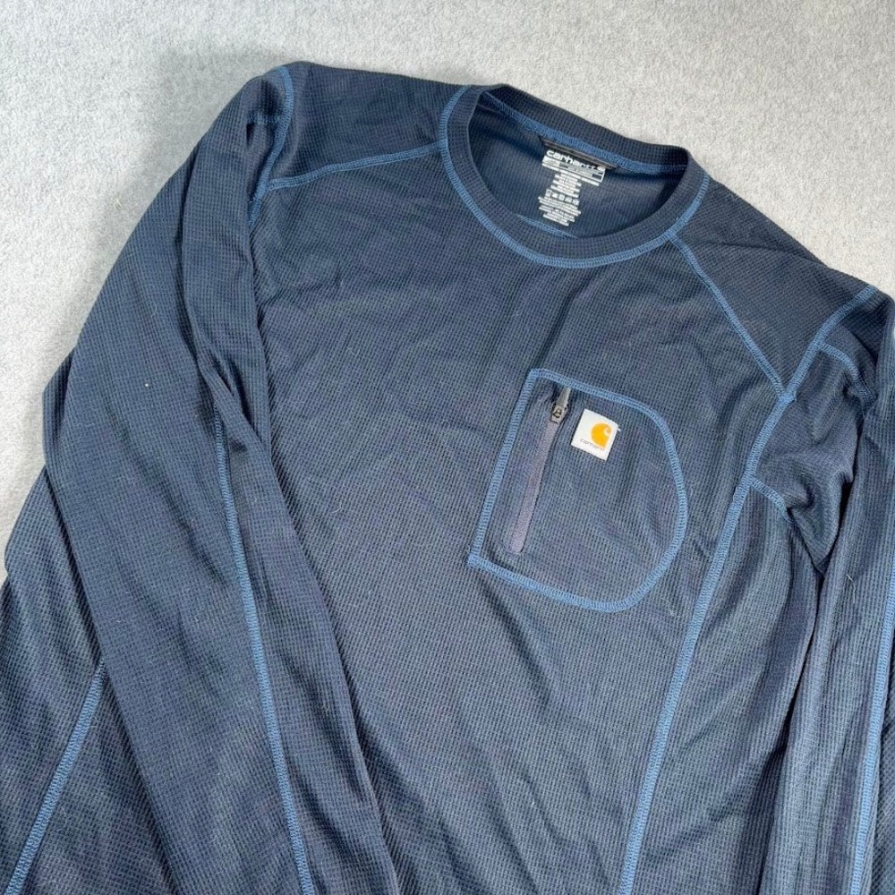 Carhartt Force Base Layer Shirt Mens LT Navy Blue Waffle Knit Zip Pocket Tall